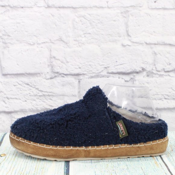 L.L. Bean Shoes - LL Bean Navy Pile Fleece Round Toe Slip On Slides Cozy Slipper Size 8 M